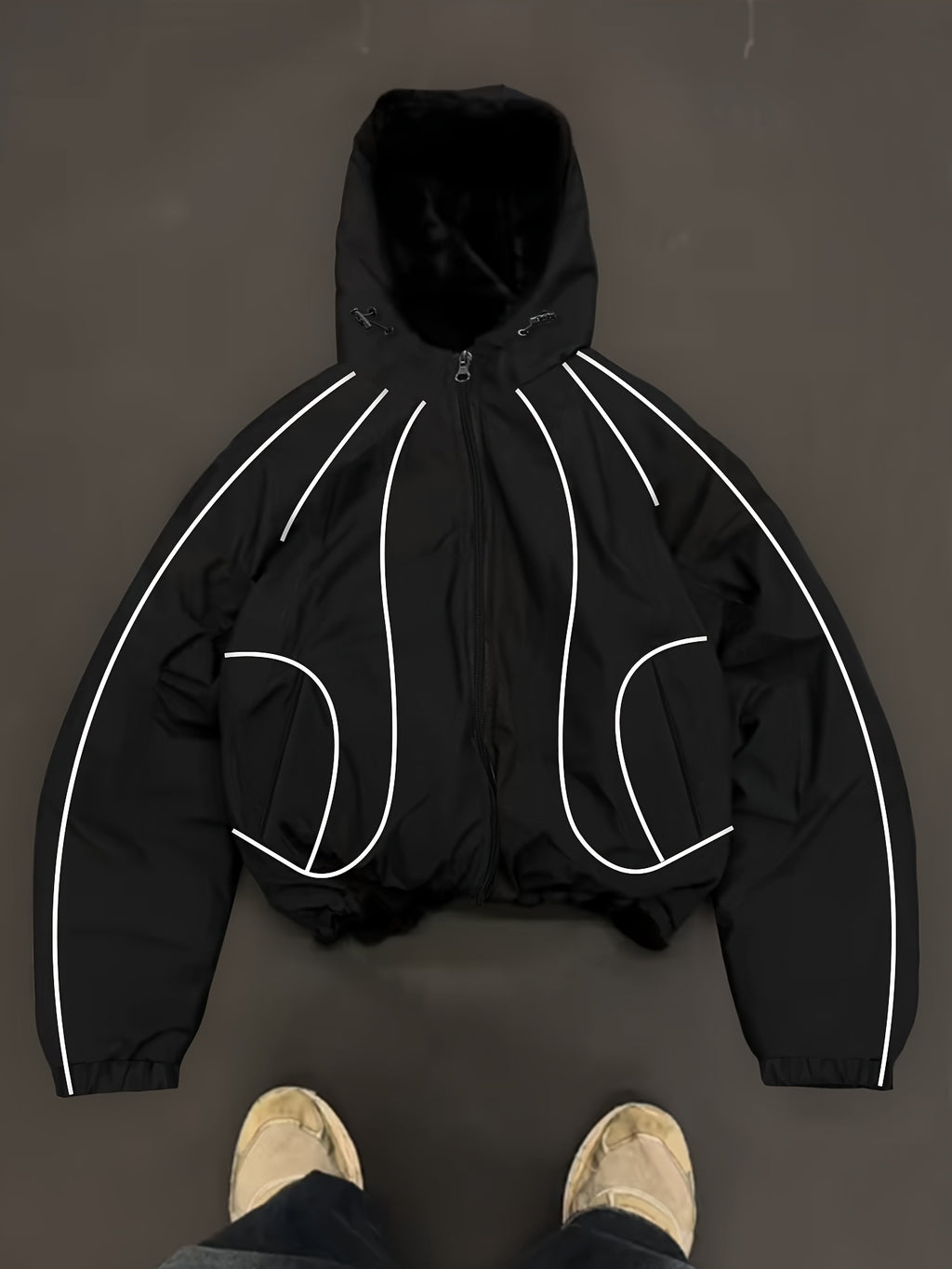 Men's Lightweight Hooded Zip-Up Jacket with White Drawstrings, Thin Style, Suitable for All Seasons, JK5689 - Black