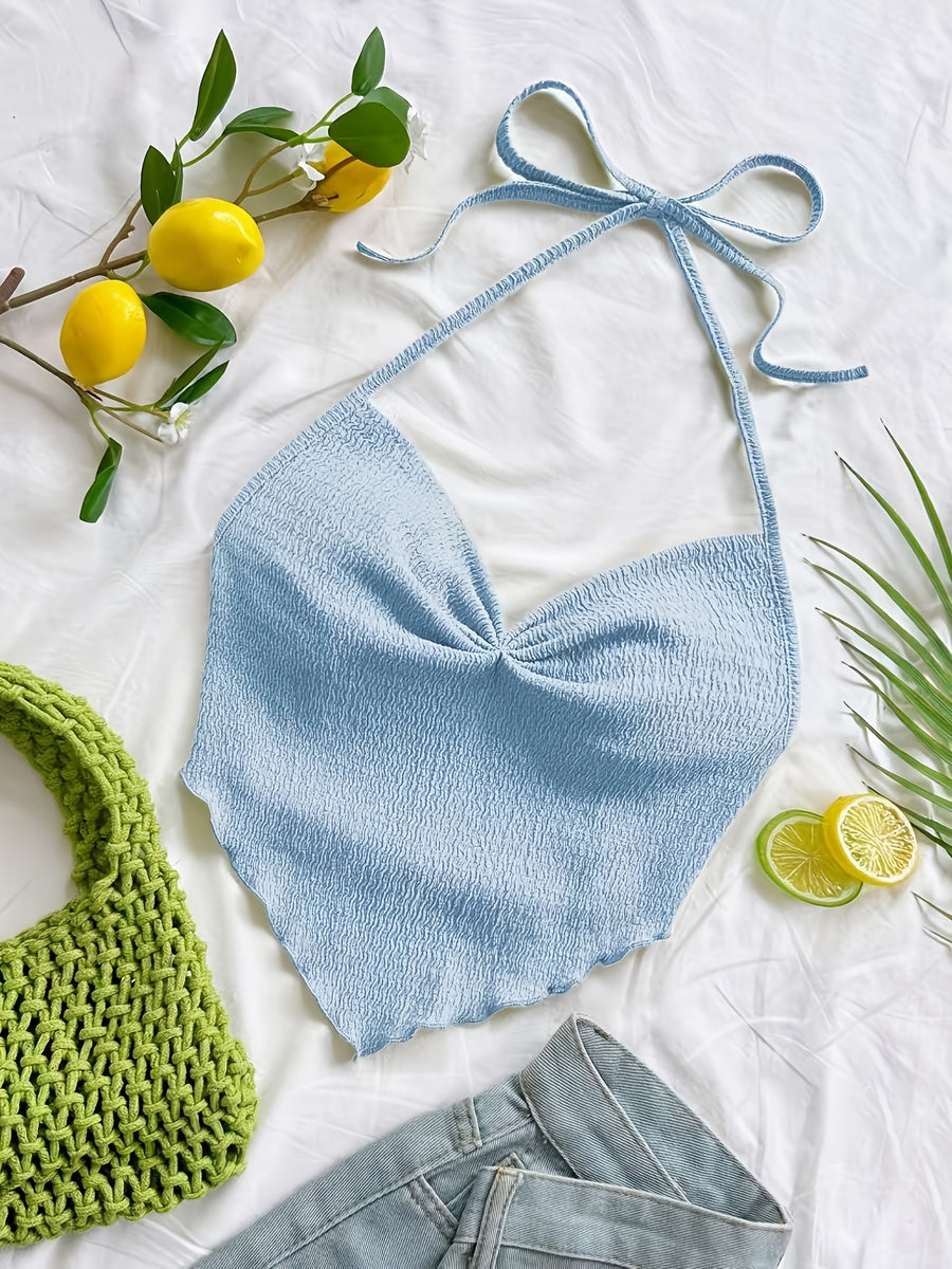 Blue Backless Strappy Top for Women Vacation Casual - Sky Blue