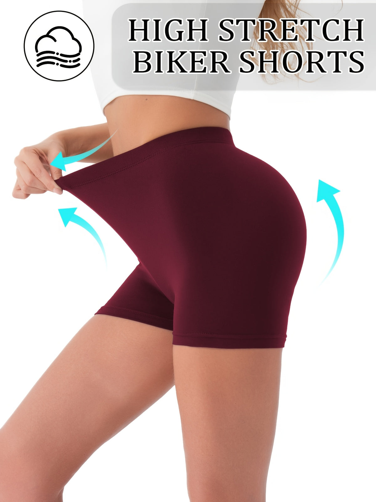 [ Shorts] 1pc Biker Shorts for Women, Non-See-Through Leggings, 5.08cm Inseam, Tight Fit, High Elasticity For, Cycling Shorts - Burgundy