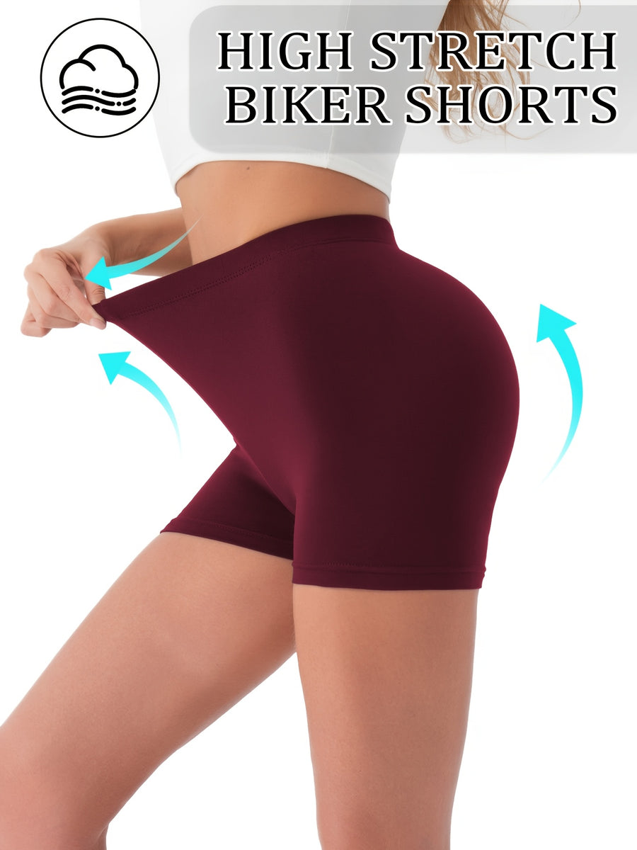 [ Shorts] 1pc Biker Shorts for Women, Non-See-Through Leggings, 5.08cm Inseam, Tight Fit, High Elasticity For, Cycling Shorts - Burgundy