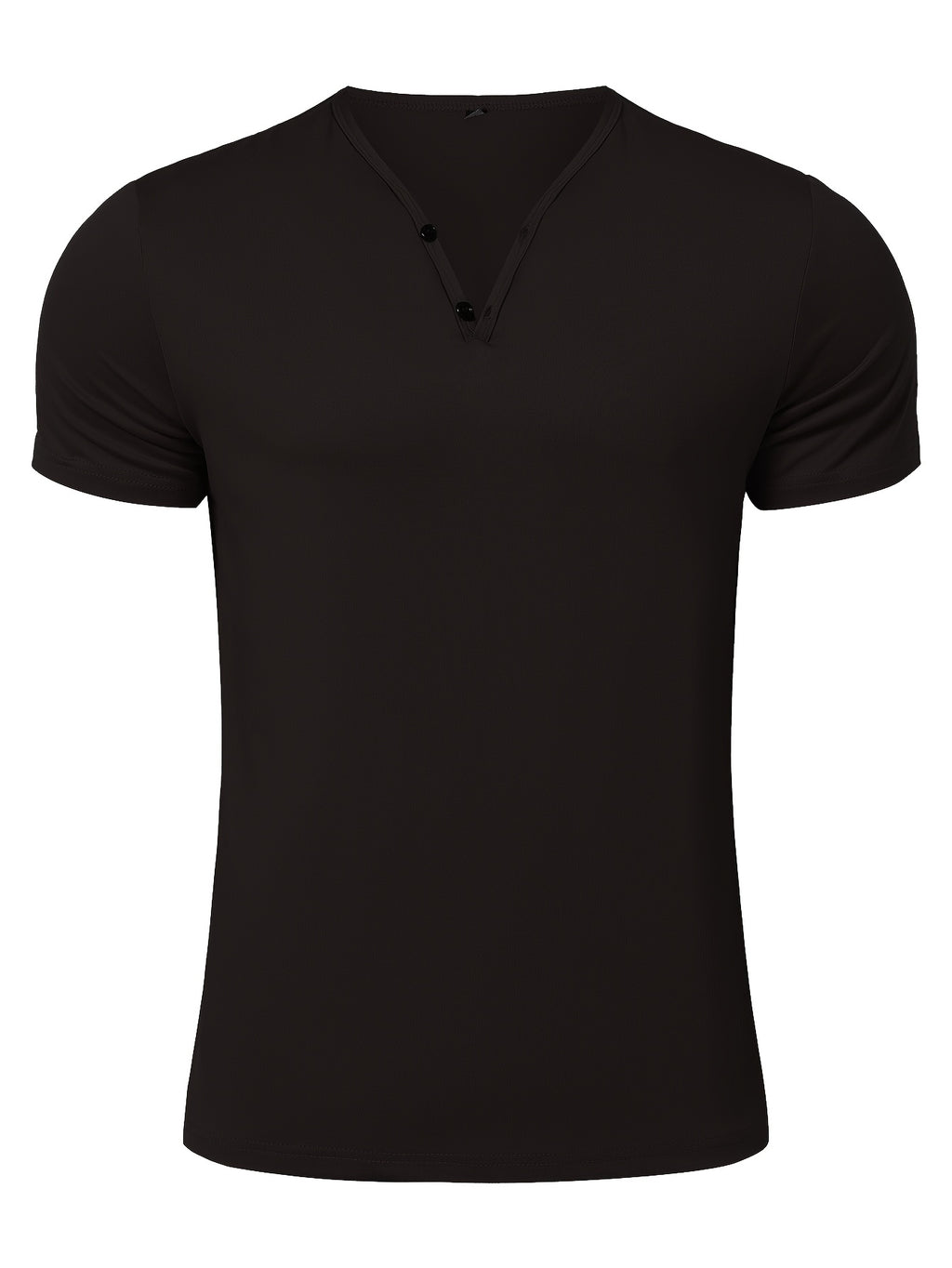 Men's Quick-Dry Moisture-Wicking Henley Shirt - Lightweight Breathable Stretch V-Neck Button-Front Collar T-Shirt Suitable for Gym, Outdoor, & Casual Wear, Solid Color Short Sleeve for Daily Activities & Summer Training (Machine Washable) - Black