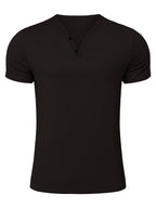 Men's Quick-Dry Moisture-Wicking Henley Shirt - Lightweight Breathable Stretch V-Neck Button-Front Collar T-Shirt Suitable for Gym, Outdoor, & Casual Wear, Solid Color Short Sleeve for Daily Activities & Summer Training (Machine Washable) - Black
