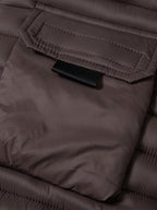 Men'S Horizontal Quilted Winter Jacket, Brown Corduroy Collar, 4-Pocket Utility Style with Ribbon Loops, Full-Zip Closure, Lightweight Warm Padded Coat, Suitable for Skiing, Riding, Hiking, Camping, Casual Commute And Business Attire - Coffee Color