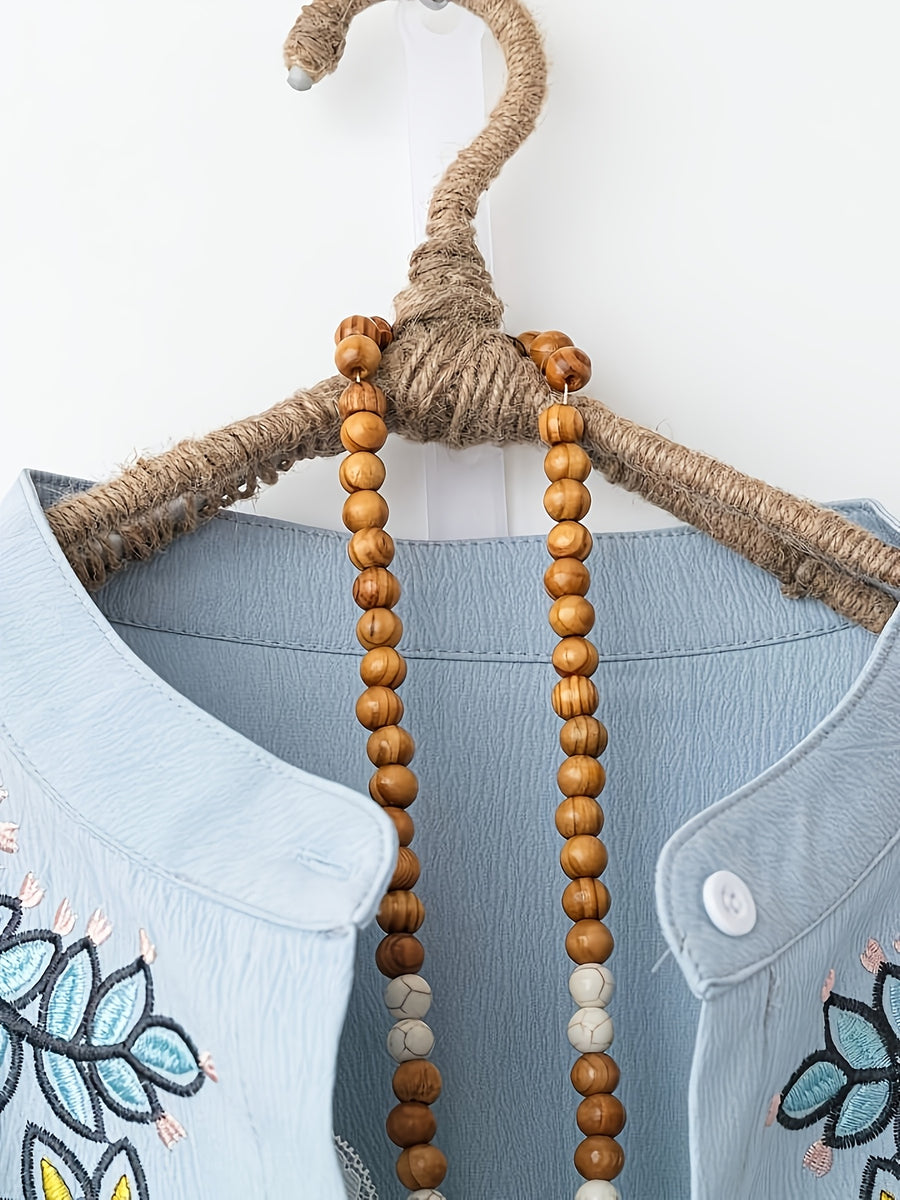 WY260519035 Women'S Spring Autumn Embroidered Long Sleeve Top - Light Blue