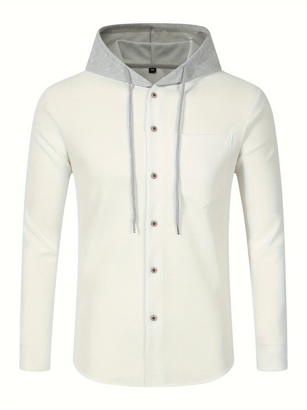 Men's Casual Hooded Jacket - Soft, Breathable Polyester with Button-Up Design & Pockets | Perfect for Spring, Fall & Outdoor Activities, Long Sleeve, Fashion, Daily, Leisure Style, Conventional Version - White