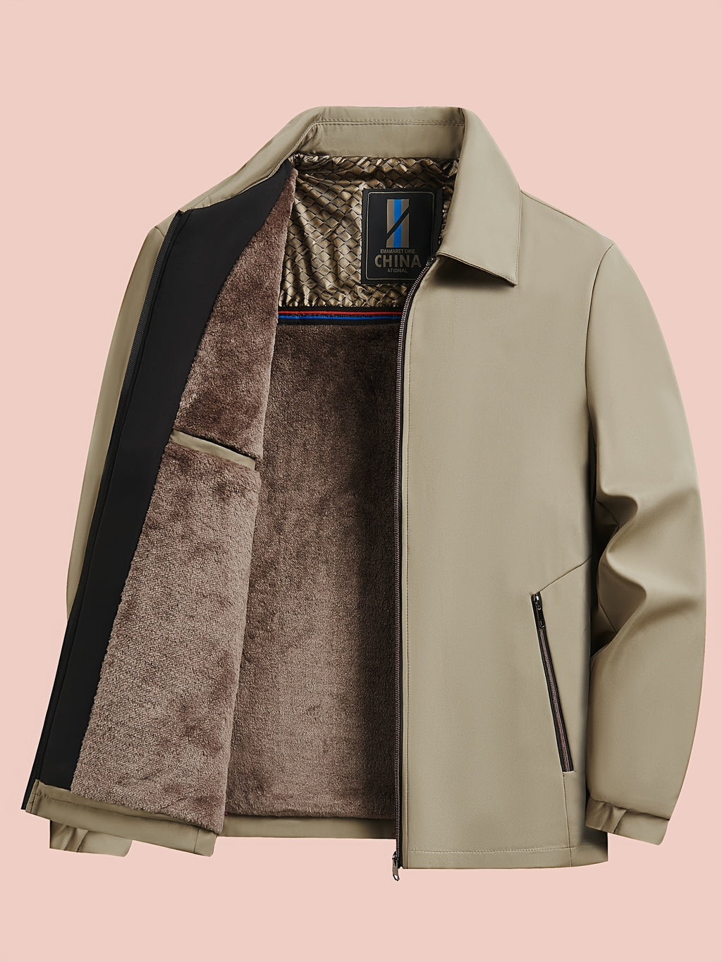 Pearson OBM Autumn/Winter Men's -Lined Thickened Jacket Coat for Middle-Aged and Elderly Men, Business Casual, Gift for Husband, Gift for Dad, Middle Eastern Apparel, Casual Sportswear - Khaki