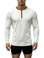 1pc Men'S Spring Summer Casual Henley Shirt, Long Sleeve T-Shirt, Retro Color-Block Trimmed Button-Front, American Easy Versatile Base Layer, Casual Commute Date Comfortable Top Single Pc - White