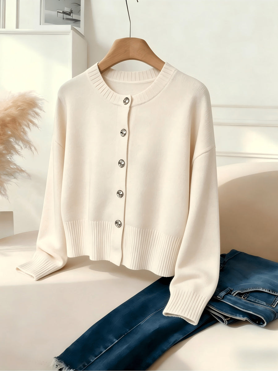 Cozy Women's Cardigan with Floral Button Accents, Soft Stylish Cardigan for Casual Daily Wear - Off-white