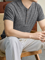 Men'S 2026 New Summer Short Sleeve, Vertical Rib Knit, Regular Fit Casual Top, Easy And Fashionable for Daily Wear, Business Commute, Vacation And Weekend Leisure - Black Gray