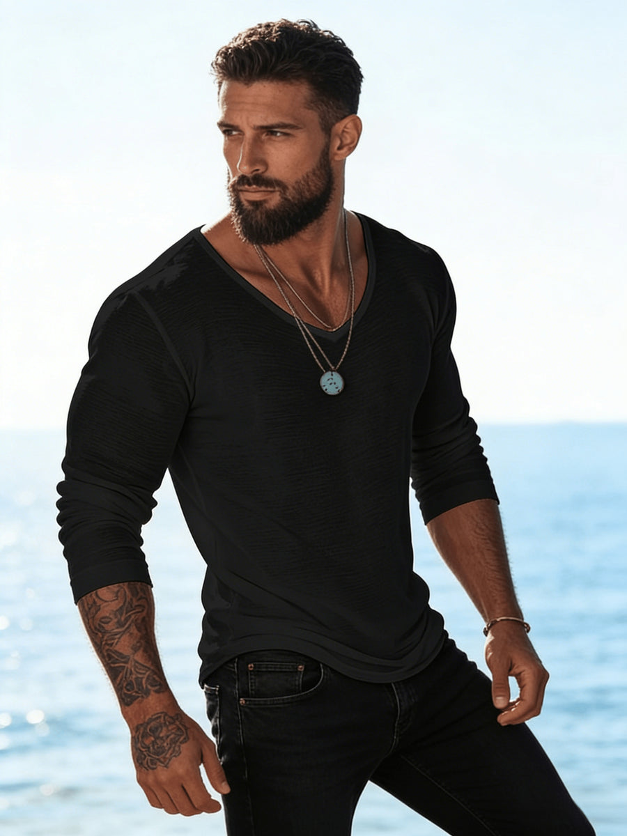 4pcs New Men's Tops, Fashionable Sporty V-Neck Long Sleeve, Spring/Summer Casual, Comfortable, Dry, Breathable, Trendy, Casual, Premium, Simple - Mixed Color 2
