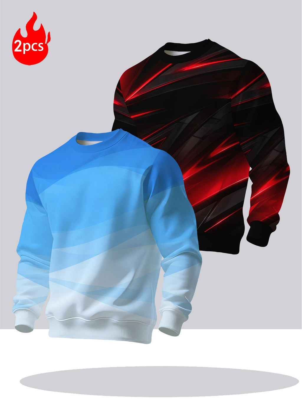 2pcs Men'S Round Neck Sweatshirt Set - Casual Print Top, Outdoor Leisure Style Round Neck Sweatshirt, Basic Versatile Style with Print - Mixed colors