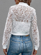 Women's Zip-Up Navel Lace Contrast Pilot Jacket - White
