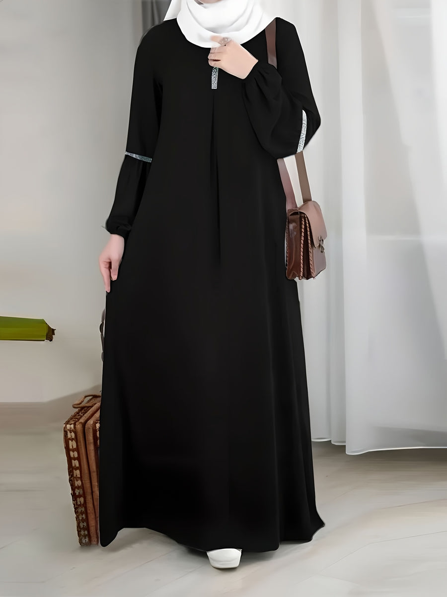 Middle Eastern Long Sequin Patchwork Dress Gown - Black
