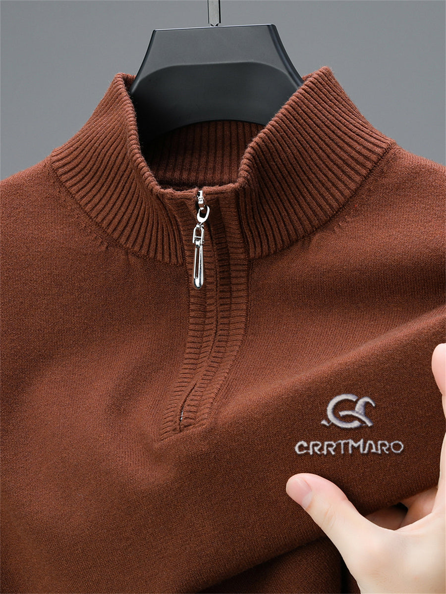 ZBZP Men's Solid Color Knit Sweater Half-Zip Stand Collar Pullover - Warm Winter Sweater Suitable for Fall/Winter, Casual Stand Collar Sweater for Office & Casual Attire, Basic Knitwear, Hand Washable Solid Color Sweater - Coffee Color