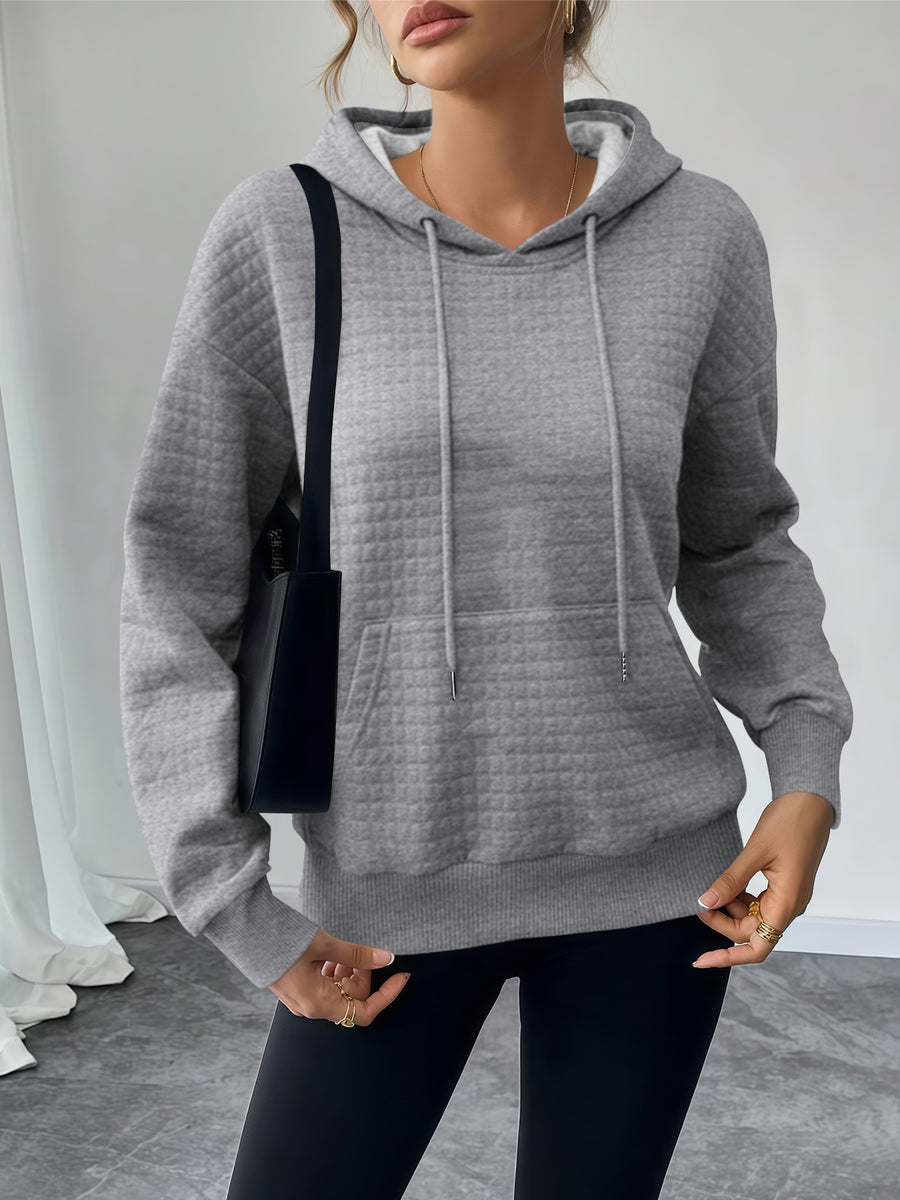 [New Category Base] 2026 New Style Casual Women'S Autumn Jacket Floral Print Waffle Fabric Hooded Sweatshirt 3pcs Set - Grey