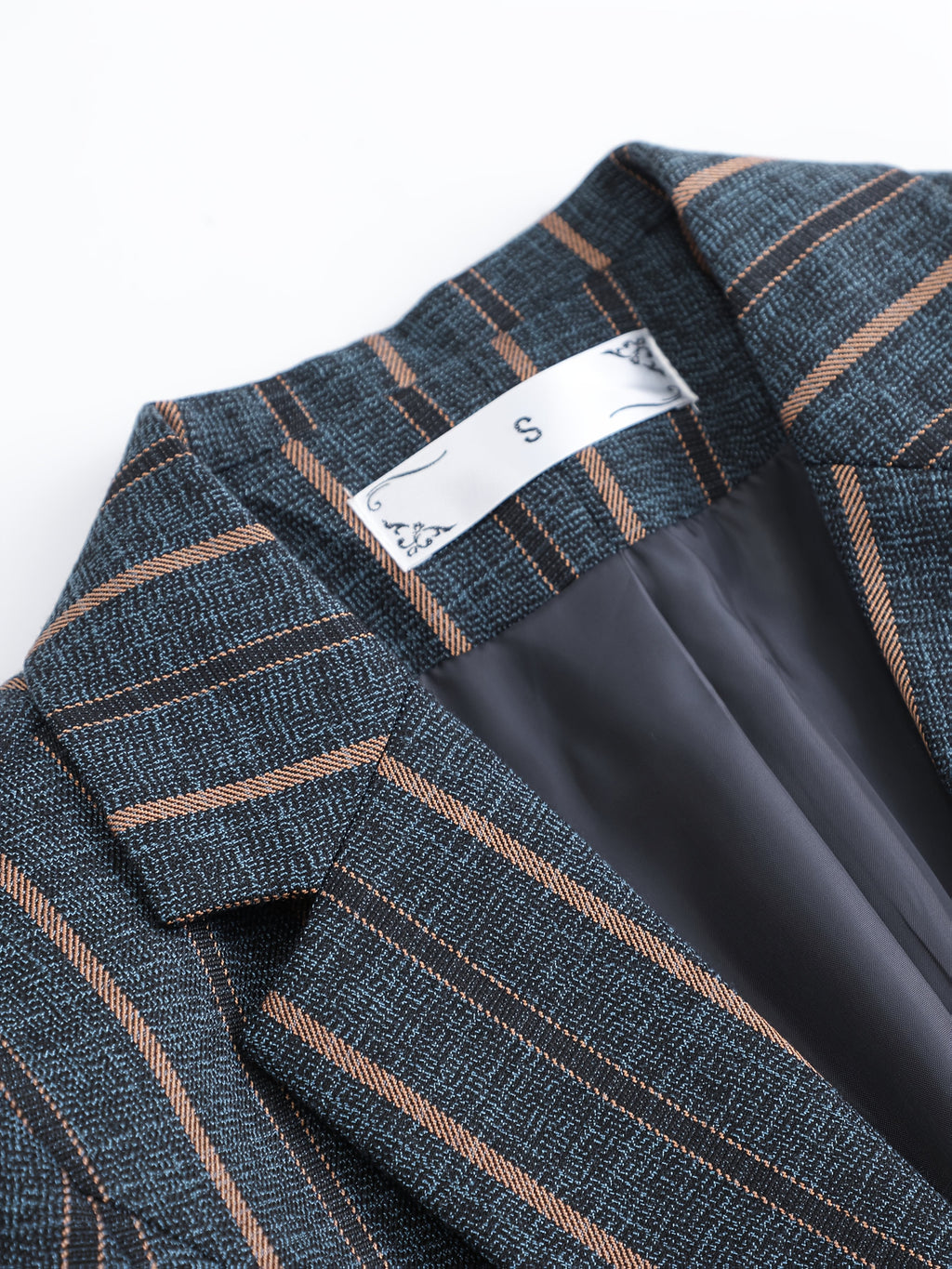 Elegant 2025 Blue Striped Suit Jacket, Noble and High-end Small Suit for Women, New Suit with Striped Contrasting Color - Sea Blue