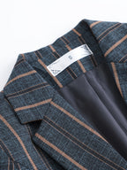 Elegant 2025 Blue Striped Suit Jacket, Noble and High-end Small Suit for Women, New Suit with Striped Contrasting Color - Sea Blue