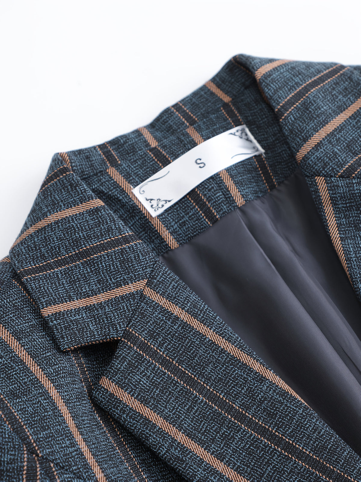 Elegant 2025 Blue Striped Suit Jacket, Noble and High-end Small Suit for Women, New Suit with Striped Contrasting Color - Sea Blue
