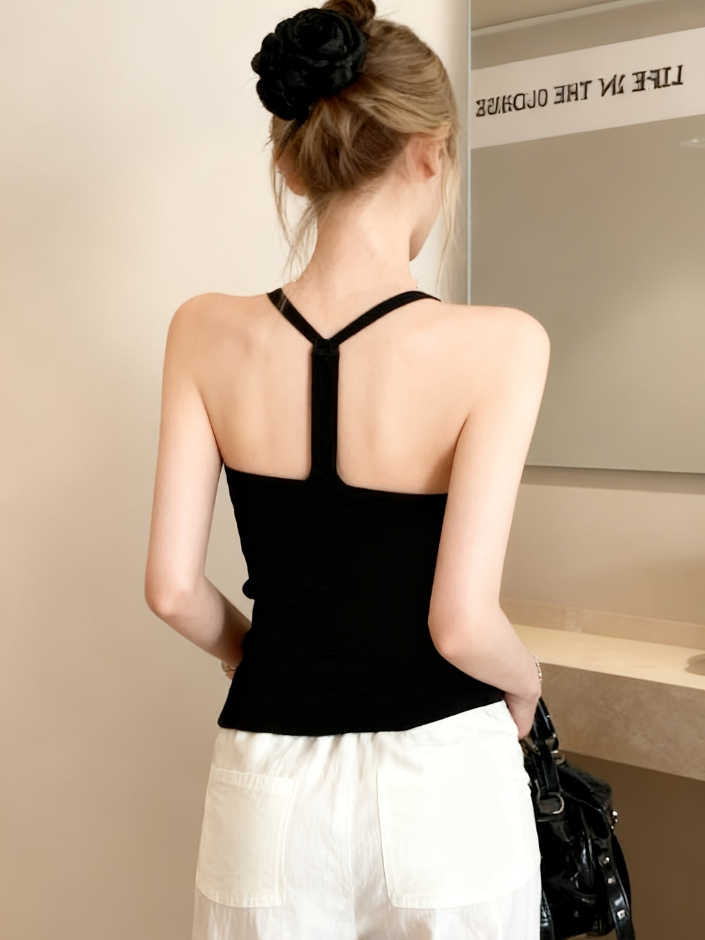 2026 Women'S Summer V-Neck Camisole Bodycon Sexy Short Backless Sleeveless Top - Black