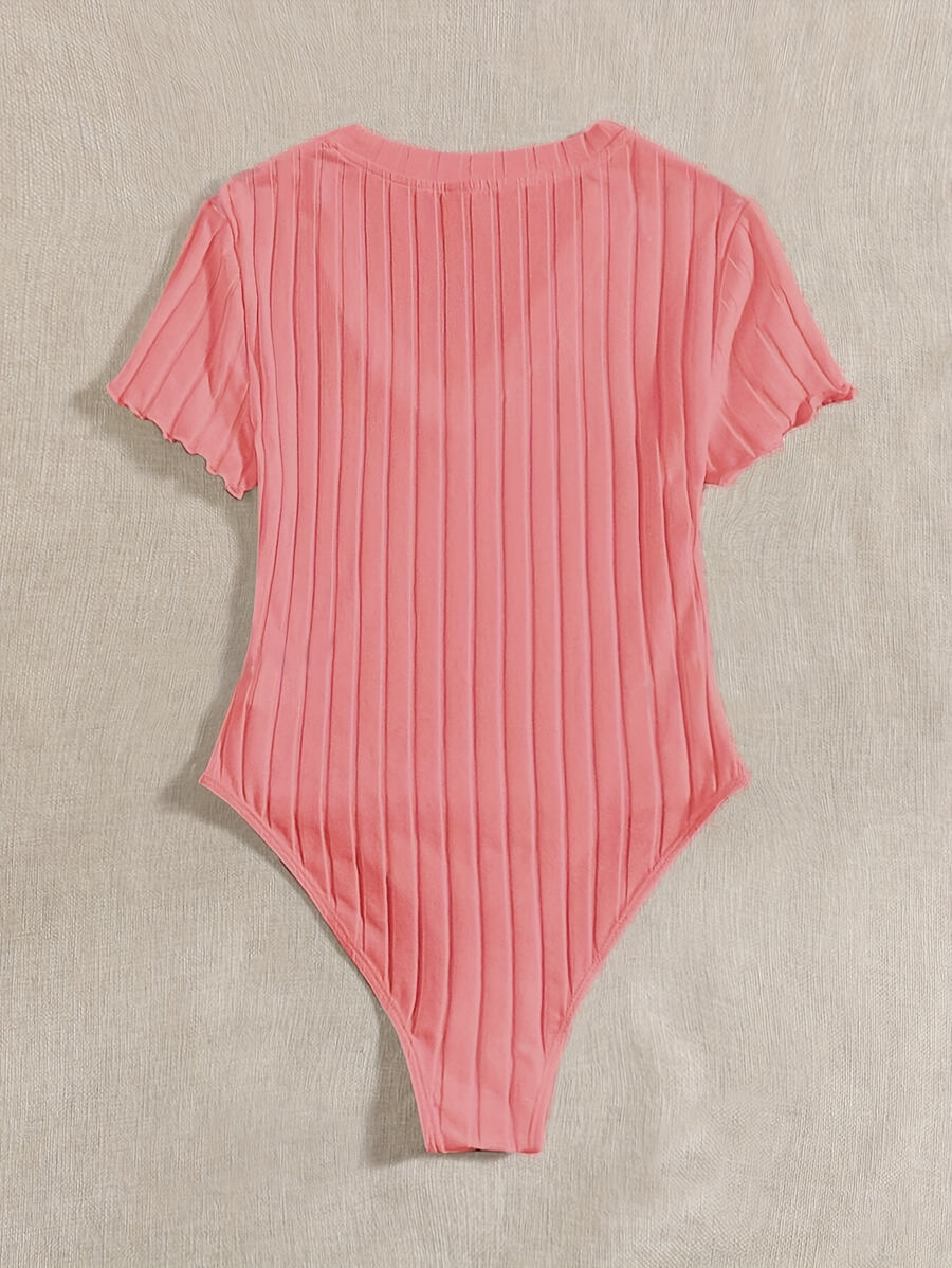 Lettuce Border Ribbed Bodycon Dress - Watermelon Red