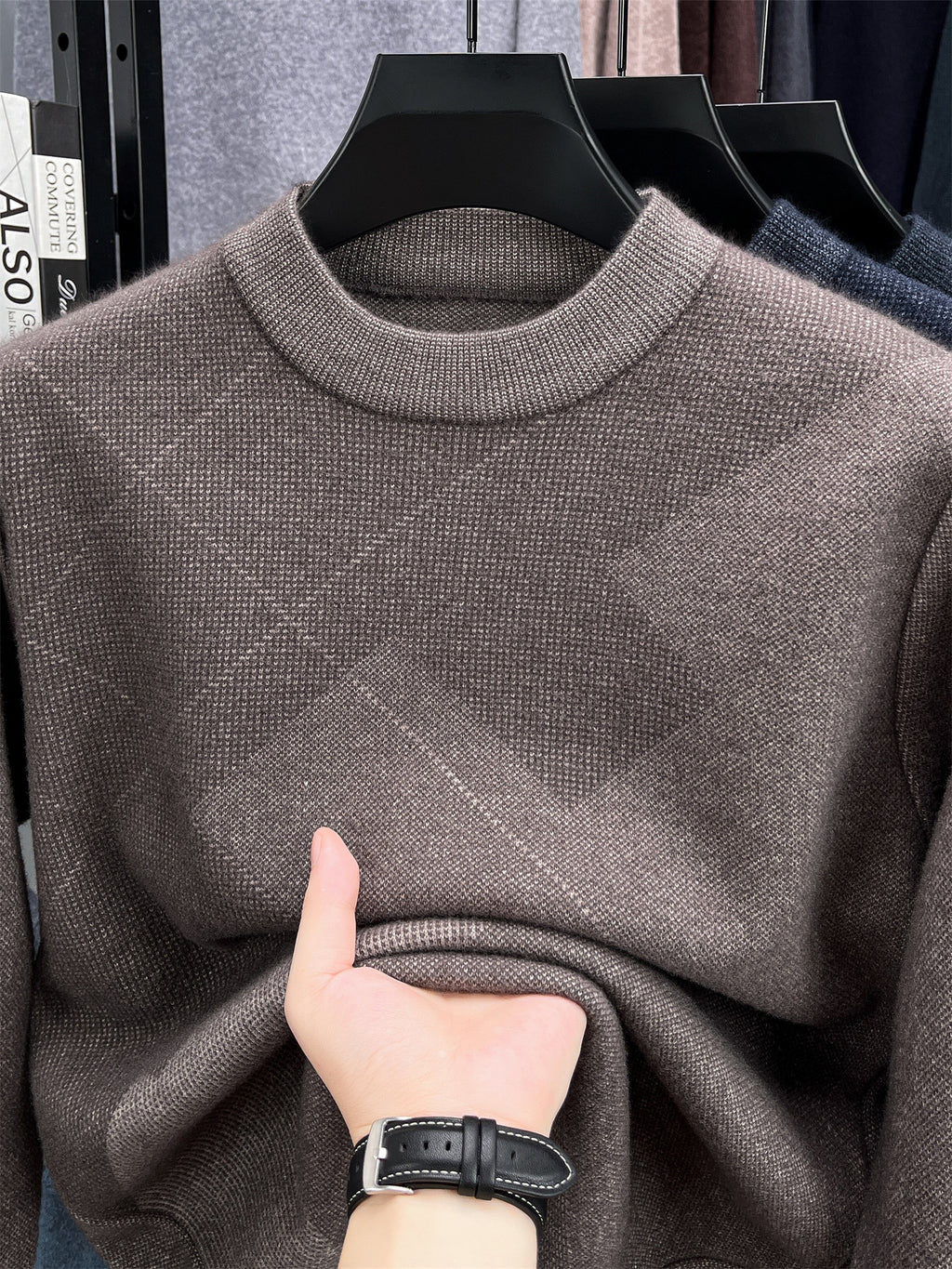 Autumn Winter Knit 3D Solid Round Neck Sweater, Basic Knit Pullover Top, Men'S Fashion Long Sleeve Sweater, Size All - Camel