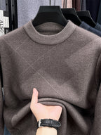 Autumn Winter Knit 3D Solid Round Neck Sweater, Basic Knit Pullover Top, Men'S Fashion Long Sleeve Sweater, Size All - Camel