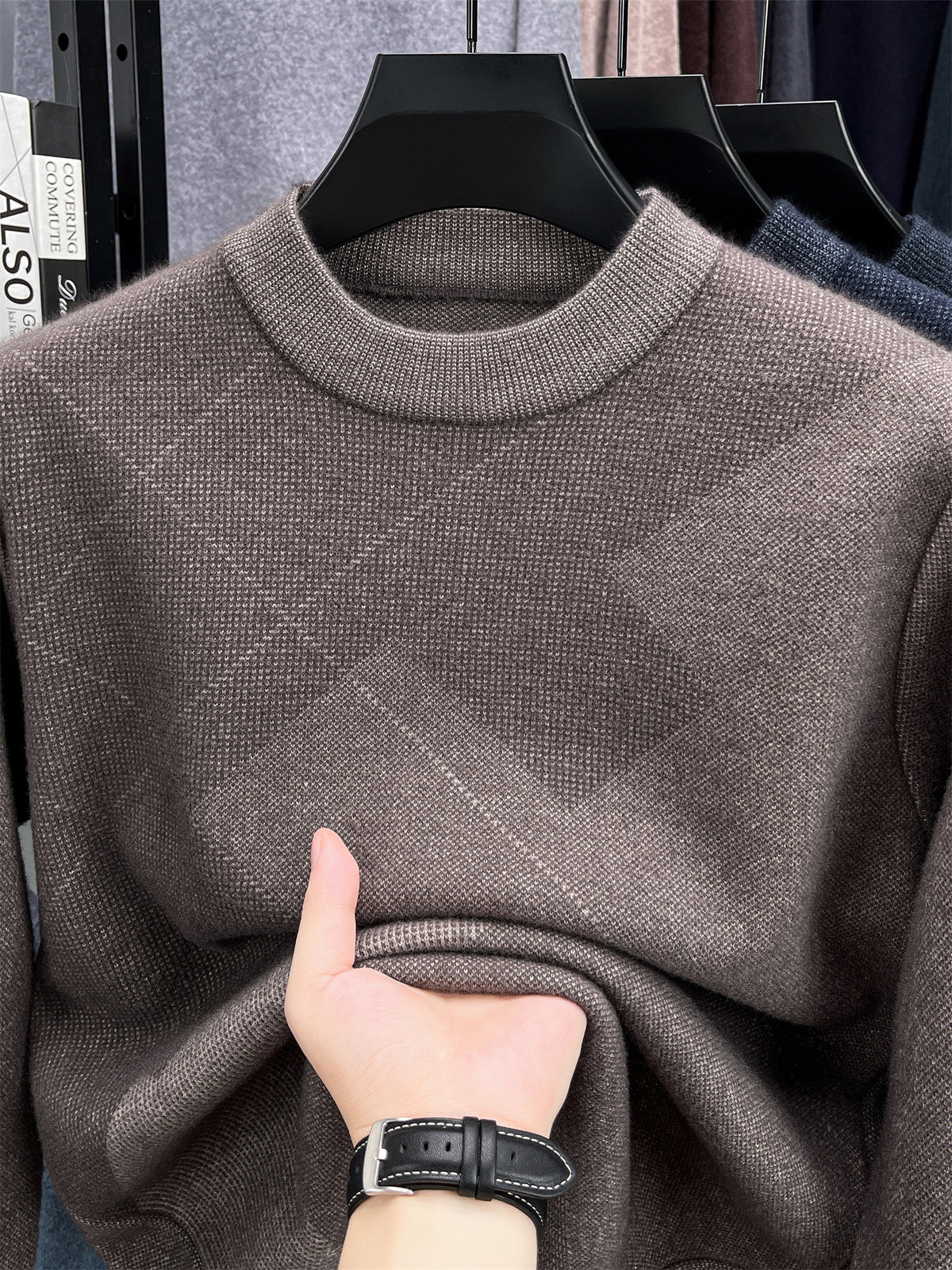 Autumn Winter Knit 3D Solid Round Neck Sweater, Basic Knit Pullover Top, Men'S Fashion Long Sleeve Sweater, Size All - Camel