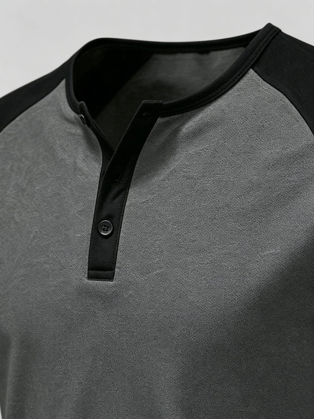 5-Pcs Summer Men'S Short-Sleeve T-Shirt, Raglan Sleeve Henley Shirt, Multi-Color Solid Casual Sports Top, Button-Up Round Neck Shirt - Dark Gray