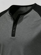 5-Pcs Summer Men'S Short-Sleeve T-Shirt, Raglan Sleeve Henley Shirt, Multi-Color Solid Casual Sports Top, Button-Up Round Neck Shirt - Dark Gray