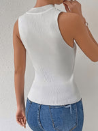 French Lace Elegant Patchwork Mock Neck Vest Top - White