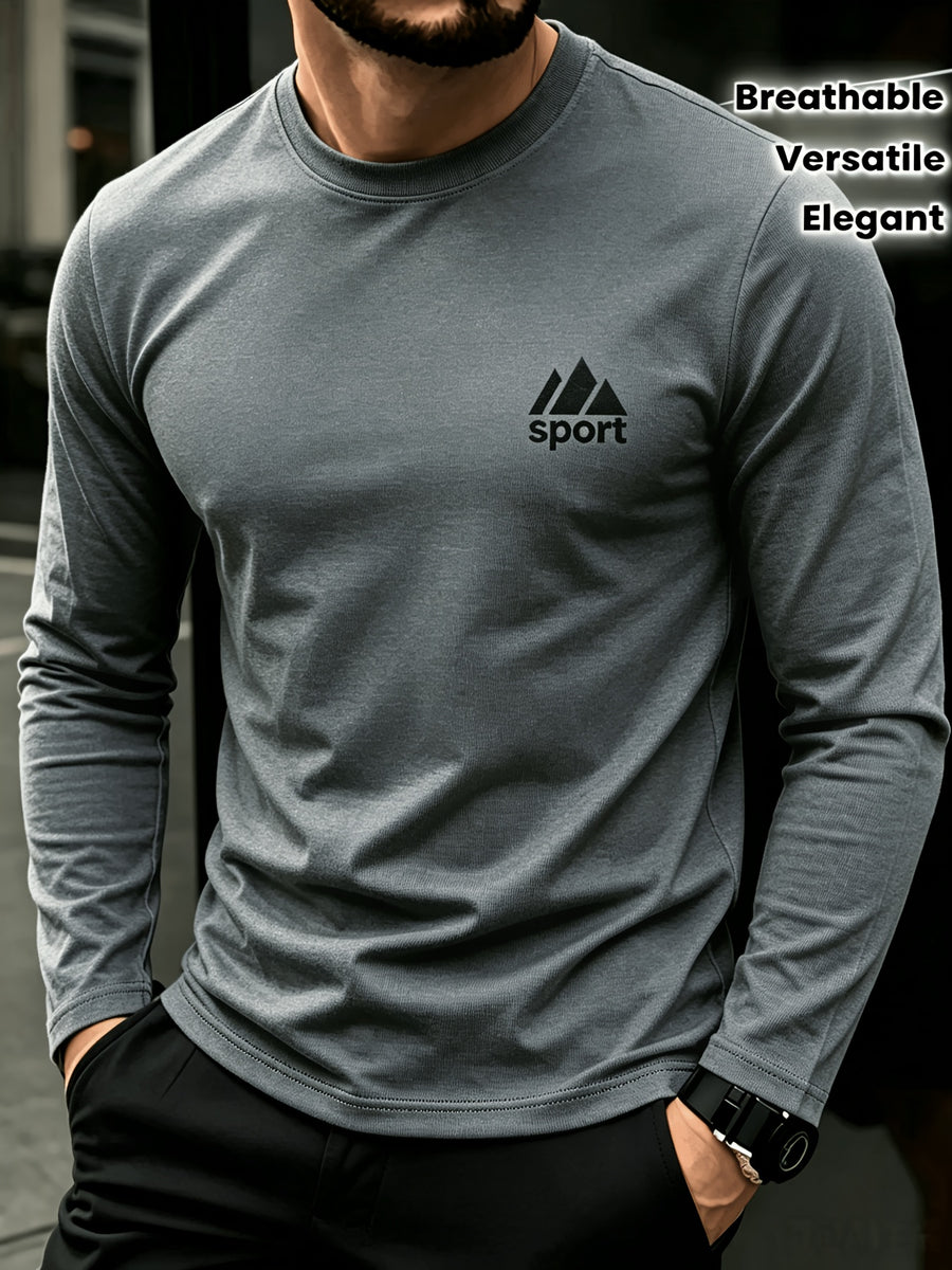 Men'S Spring And Autumn Thin Knitted Classic Solid Color Long-Sleeve T-Shirt 1pc, Casual Sports All-Match Inner Wear Men'S Long-Sleeve Tops - Dark Gray