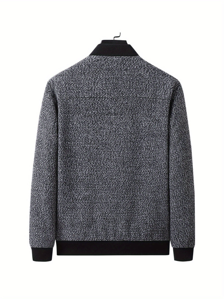 1pc TNZI Men's Spring, Autumn and Winter Wool Stand-up Collar Casual Wool Overcoat, Zipper Jacket, Loose and Versatile Fashionable Jacket, Work Jacket, Men's Large-sized Simple Long-sleeved Comfortable Jacket - Grey
