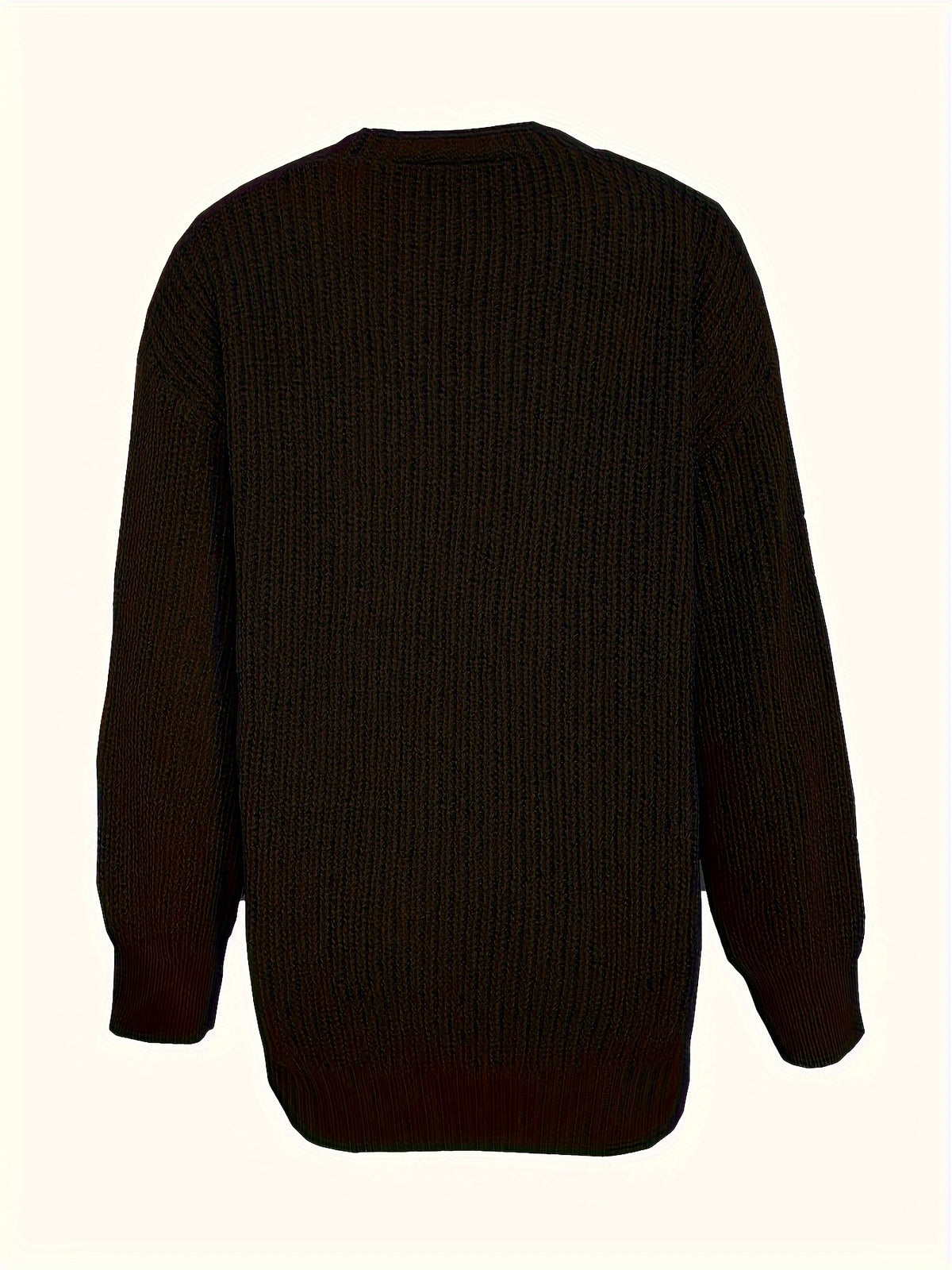 Women'S Autumn Winter New V-Neck Single Button Long Sleeve Solid Color Cardigan - Black