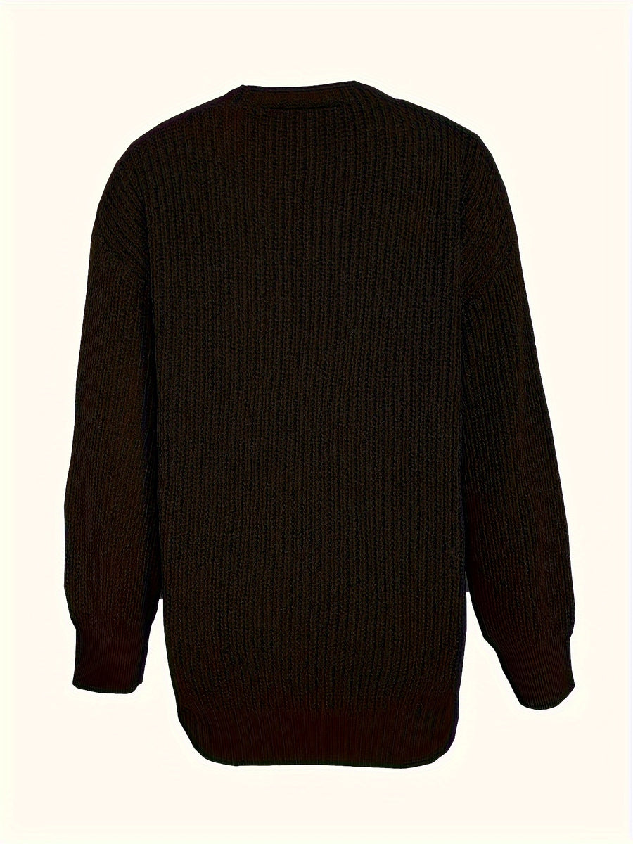 Women'S Autumn Winter New V-Neck Single Button Long Sleeve Solid Color Cardigan - Black