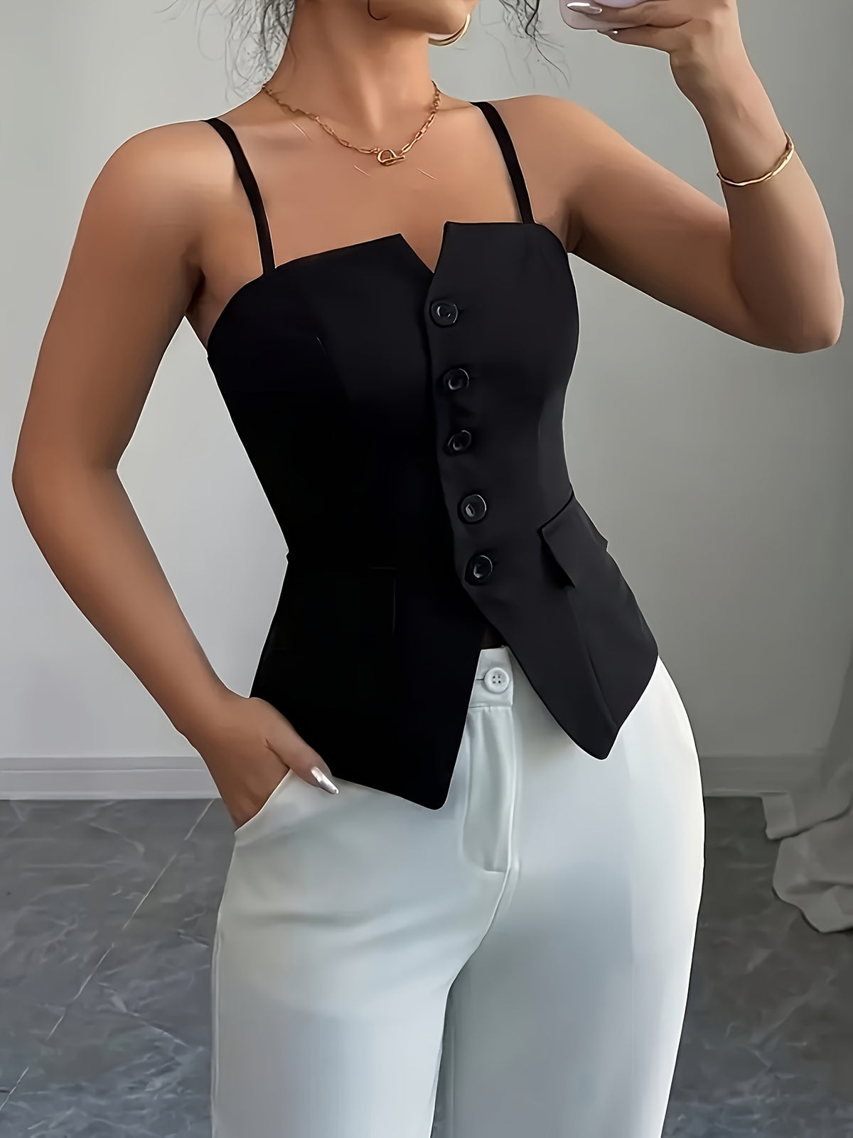 Women'S Cami Vest Solid Color New Elegant Cami - Black