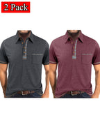 Set of 2 Men'S Short-Sleeve Polo Shirts, Casual Vintage Collared Pocket Tees, Henley Shirts - Black+red