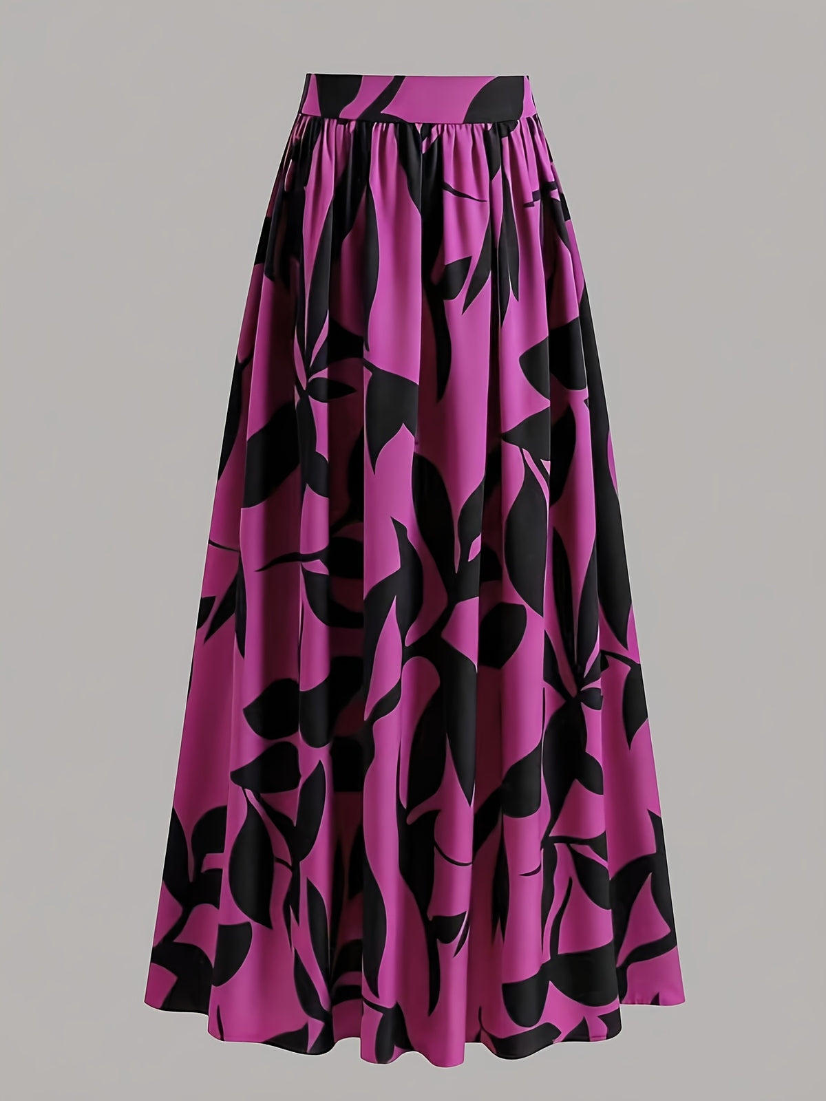 New Spring/Summer/Autumn Women's Printed High-Waist A-Line Skirt, Summer Vacation Dress - Fuchsia