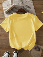 Women's High-Elastic Blouse T-Shirt Suitable for Café Visits, Picnic & Home Wear - Minimalist Smiling Face Print Round Neck Top, Machine Washable Non- Shirt for - Casual Outfits (Age-Reducing Versatile Wardrobe Staple) - Yellow