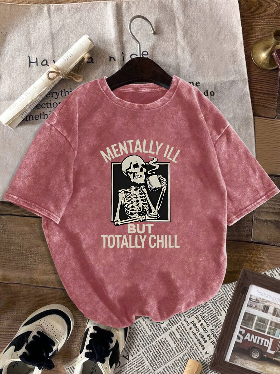 A Fashionable and Crazy T-shirt Featuring a Relaxed Skeleton, Perfect for Creating a Retro and Casual Atmosphere. It Is an Ideal Choice for Daily Travel, Leisure Outings, and Regular Wear, Reflecting the Eternal Retro Aesthetics of Women. - Red