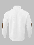 Men's New Jacquard Top with Textured Classic Stand Collar to Enhance Neckline, Half-Button Placket Continuing Vintage Henley Style, Patchwork Design Fashion Knit Shirt - White
