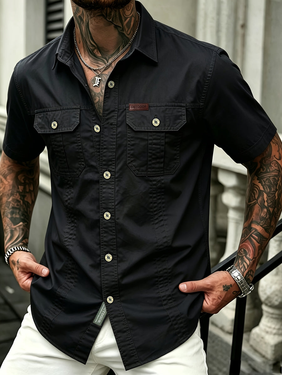 Men'S Summer Cool Shirt Top - Casual, Versatile, Sweat-Absorbent And Quick-Dry Short Sleeve Shirt. Fashionable And Trendy Men'S Clothing. Suitable for Daily Workwear, Outings, Shopping, Vacations, And Leisure Activities - Black