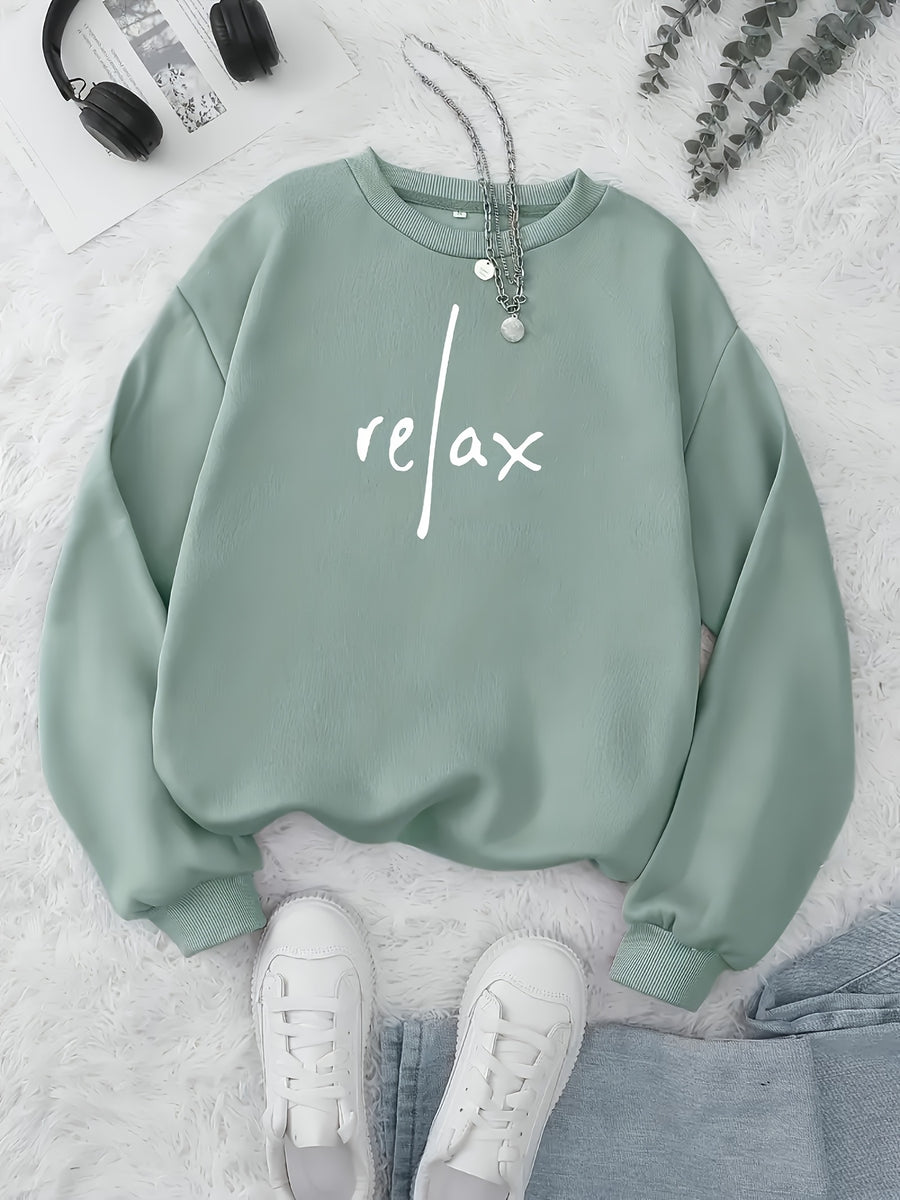 Women'S Fashion Round Neck Letter Pattern Print Casual Sweatshirt - Light Green