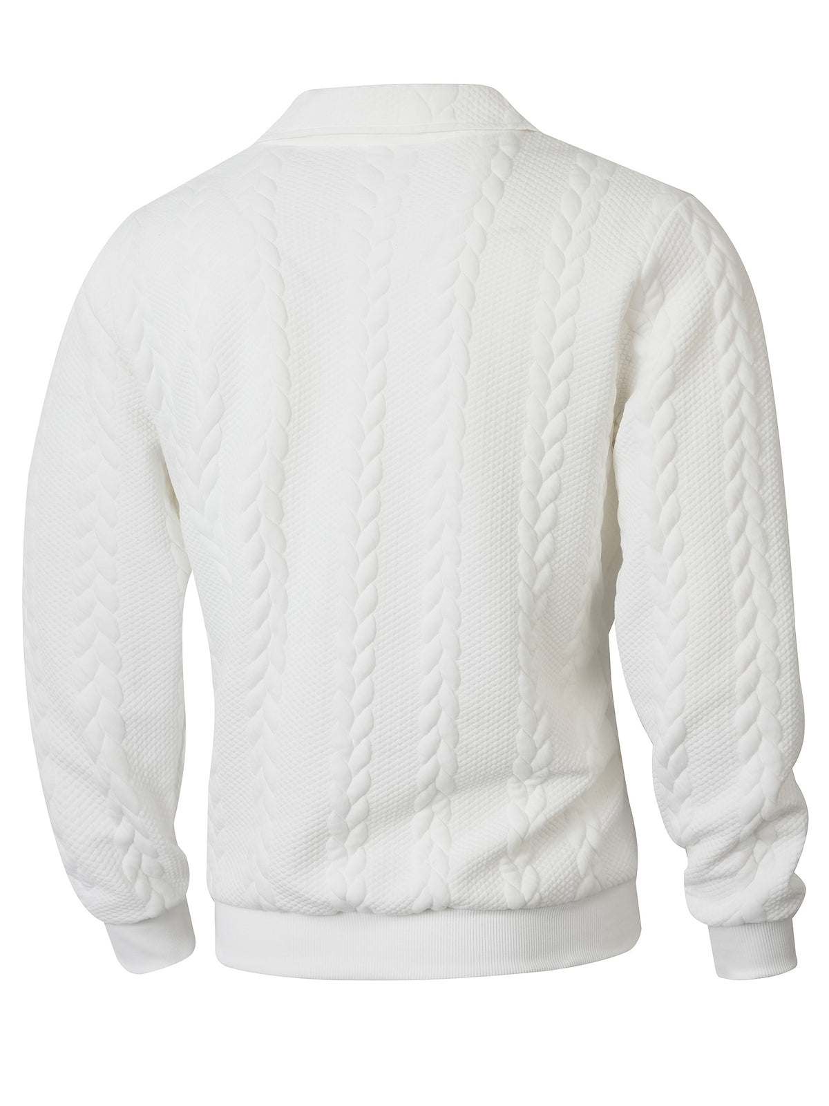 Men's Lapel Jacquard Knit Sweater for Spring, Autumn, and Winter, Casual Long-Sleeve Half-Open Front Zipper Fashionable Versatile Knit Outerwear Sweatshirt - White