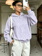 Women's Sweatshirt, Casual and Simple College-style Retro Leopard Sweatshirt[Printed Design-not Textured] - Lavender