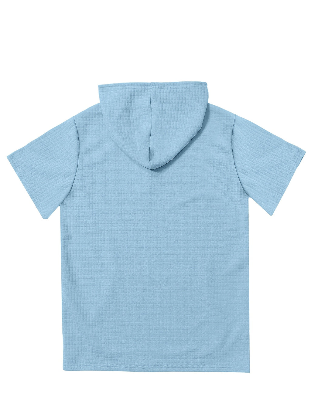 NO RISK NO STORY Men's Waffle Knit Short Sleeve Hoodie Top, Comfortable Printed Drawstring Sweatshirt T-Shirt with Pocket, Summer Casual Fashion Men's Apparel, Suitable for Outings and Home Wear, Suitable for Daily and Formal Wear, Summer Fashion - Sky Blue