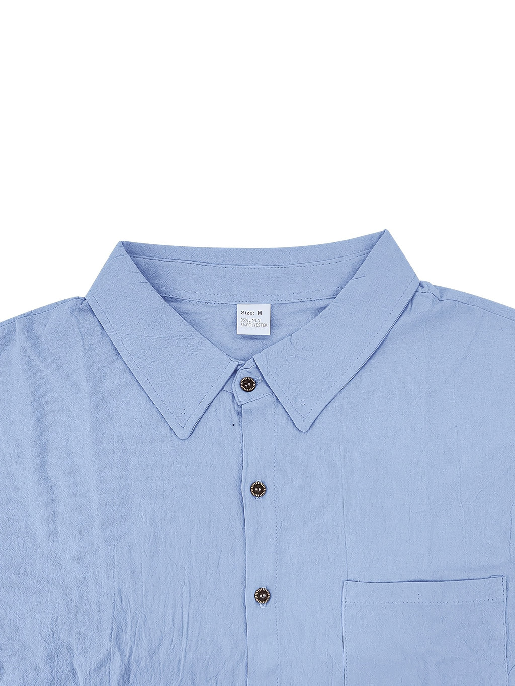 Men'S Linen Blend Long Sleeve Collared Button-Up Shirt, Casual Textured Wrinkle-Resistant Summer Top, Single Pocket Design with Adjustable Cuffs, Loose Fit Lightweight Breathable Beach Linen Shirt, V-Neck Relaxed Casual Shirt, Suitable for Vacation - Sky Blue