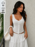 Women's Single-Breasted Fitted Lace Trim Patchwork Camisole - White