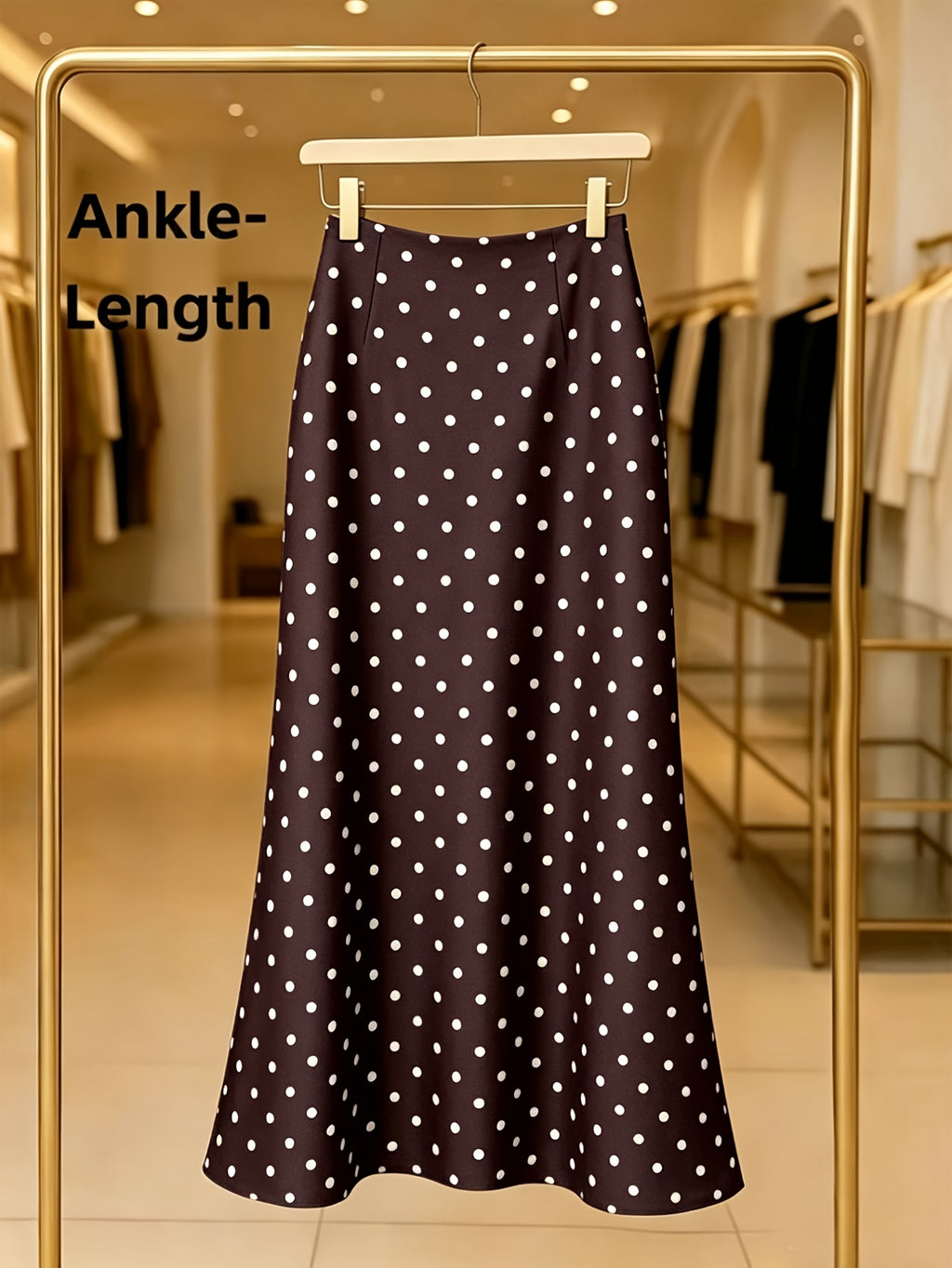 French-Style Polka Dot Mermaid Skirt for Women, High-Waist Hip-Covering 9-Inch Hem Skirt, Spring/Summer Commuter Flowy Long Skirt - Coffee Brown
