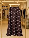 French-Style Polka Dot Mermaid Skirt for Women, High-Waist Hip-Covering 9-Inch Hem Skirt, Spring/Summer Commuter Flowy Long Skirt - Coffee Brown