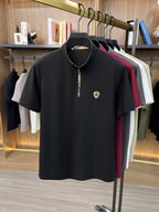 [Pearson OBM] Men'S T-Shirt New Short Sleeve Polo Shirt Mandarin Collar Easy Business Casual Premium Top Mido - Black